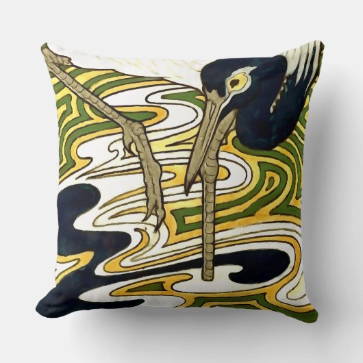 1800sクレーンとオダマキ（植物）パネルからのクレーンタイル クッション (正面)