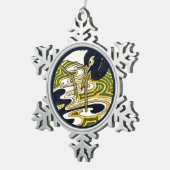 1800sクレーンとオダマキ（植物）パネルからのクレーンタイル スノーフレークピューターオーナメント (右)