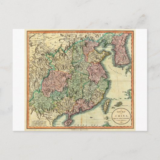 1801年ジョン・カリー中国・韓国の地図 ポストカード (正面)