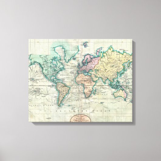 1801年メルカトル図法による世界のカリー地図 キャンバスプリント (正面)