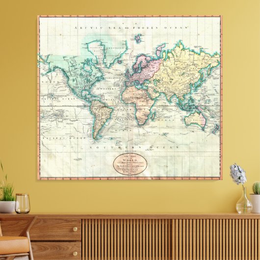 1801年メルカトル図法による世界のカリー地図 キャンバスプリント (インサイチュ (リビング))