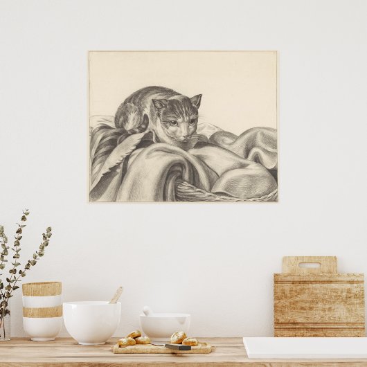 1802年にかごに座る猫 ポスター (キッチン)