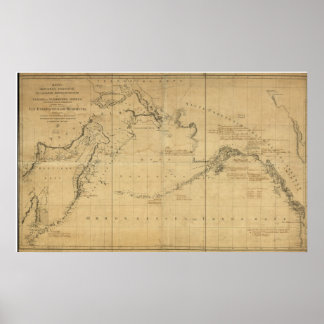 1802年の東ロシア、アラスカ、ベーリング海峡の地図 ポスター