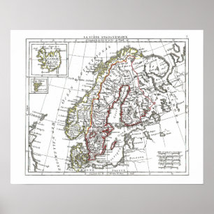 1806年の地図 – La Suede at le Danemarck ポスター