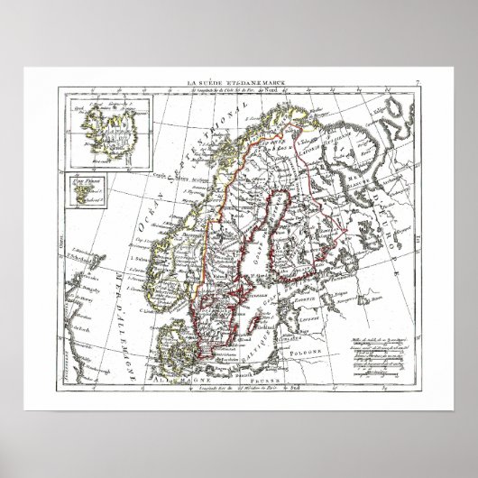 1806年の地図 – La Suede at le Danemarck ポスター (正面)