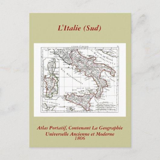 1806年の地図 – L'Italie (Sud) ポストカード (正面)