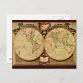 1808年キャプテン調理師複半球ワールドマップ ポストカード (正面/裏面)