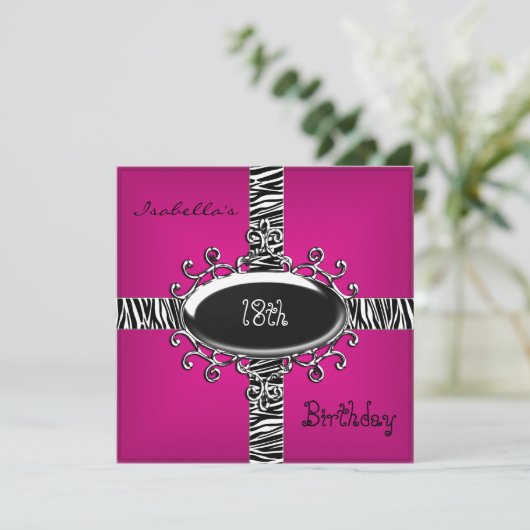 1810代の誕生日ワイルドピンクアニマルブラック4 招待状 (スタンド正面)