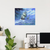 1812年王室の海岸を封鎖する海軍のフランスのフリゲート艦 ポスター (ホームオフィス)