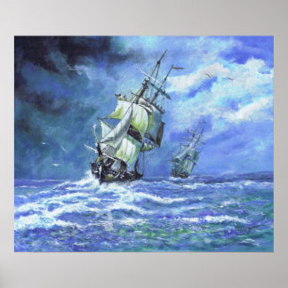 1812年王室の海岸を封鎖する海軍のフランスのフリゲート艦 ポスター