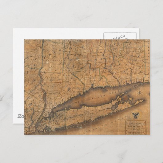 1815年のランガイランドとコネチカット州の古地図 ポストカード (正面/裏面)
