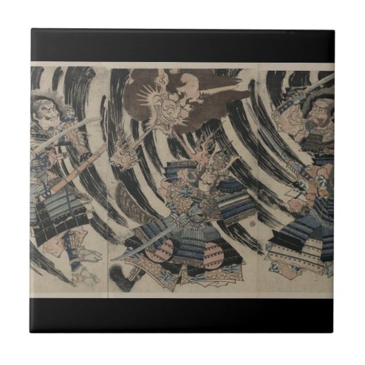1818年頃武士そして鬼 タイル (正面)