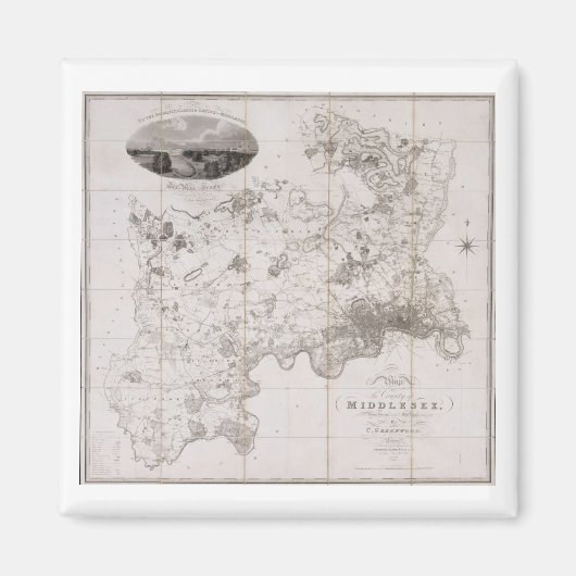 1819年に発行されたミドルセックス郡の地図(pr) マグネット (正面)