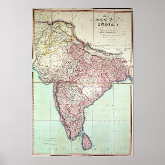 1820年にロンドンで出版されたインドの改良地図 ポスター (正面)