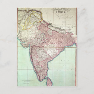 1820年にロンドンで出版されたインドの改良地図 ポストカード