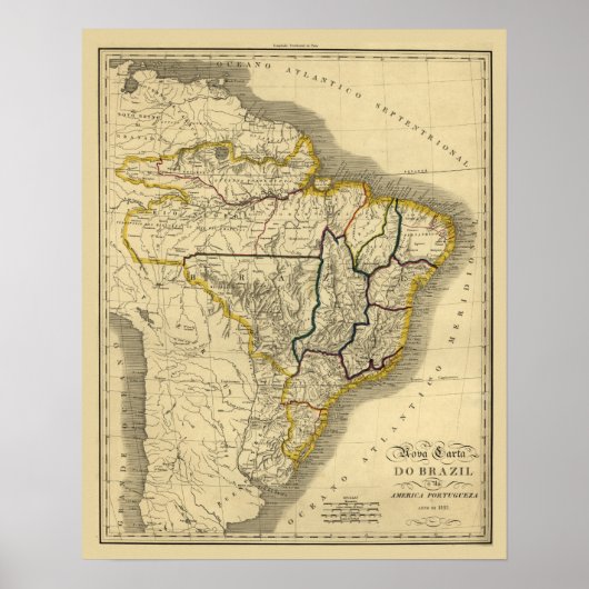 1821年のブラジルのアンティーク地図 ポスター (正面)