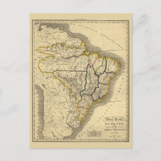 1821年のブラジルのアンティーク地図 ポストカード (正面)