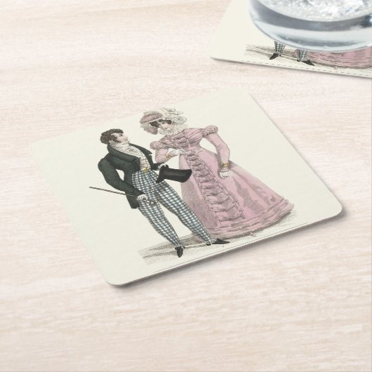 1823アンティーク結婚の女性ファッション スクエアペーパーコースター (アングル)