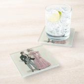 1823年のアンティークウェディングマンとウーマンファッション ガラスコースター (アングル)