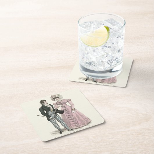 1823年のアンティークウェディングマンとウーマンファッション スクエアペーパーコースター (インサイチュ)