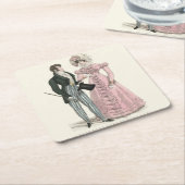 1823年のアンティークウェディングマンとウーマンファッション スクエアペーパーコースター (アングル)