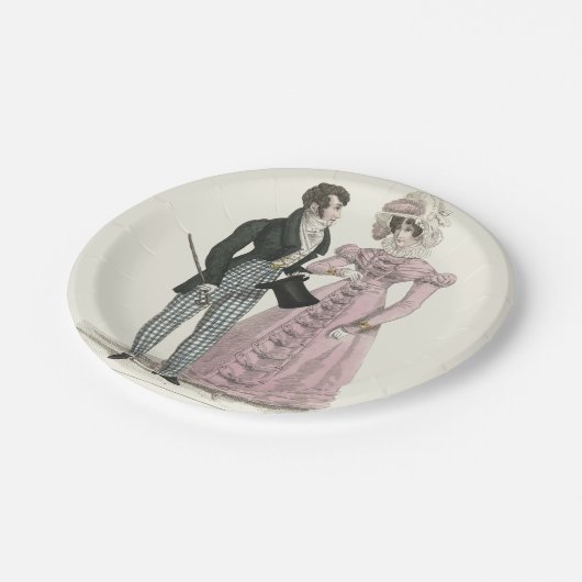 1823年のアンティークウェディングマンとウーマンファッション ペーパープレート (アングル)