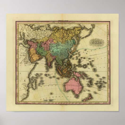 1825年ヘンリー・タナーによるアジアの地図 ポスター (正面)
