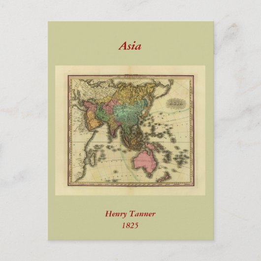 1825年ヘンリー・タナーによるアジアの地図 ポストカード (正面)