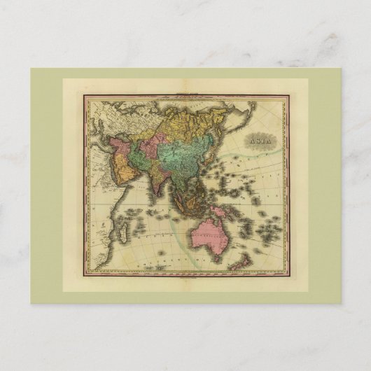 1825年ヘンリー・タナーによるアジアの地図 ポストカード (正面)