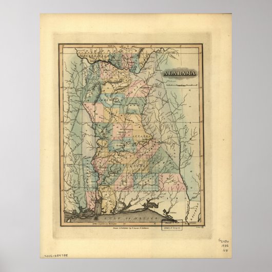 1826 Map of Alabama ポスター (正面)