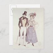 1830年の男性と女性のファッション ポストカード (正面/裏面)