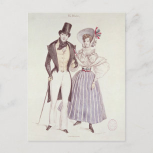 1830年の男性と女性のファッション ポストカード