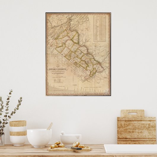 1831年ペンシルバニア州バックス郡の地図 ポスター (キッチン)
