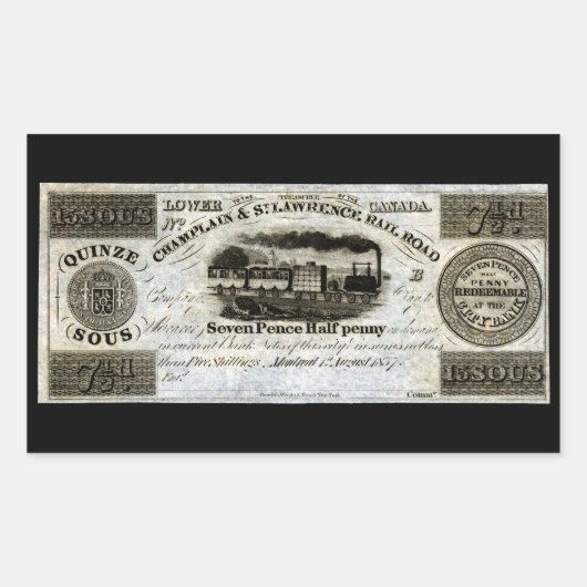 1837カナダ鉄道通貨 長方形シール (正面)