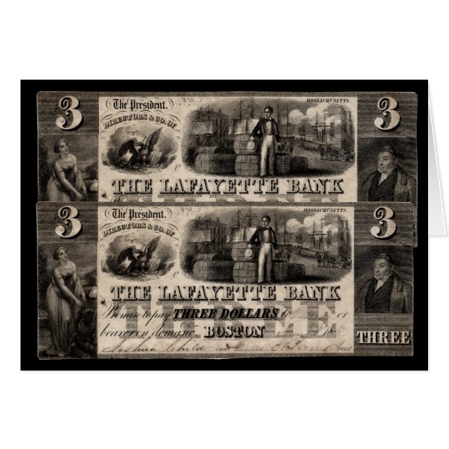 1837ラファイエット銀行3ドル札 (正面横)
