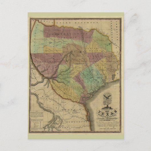 1837年テキサス州の地図と隣館の一部 ポストカード (正面)