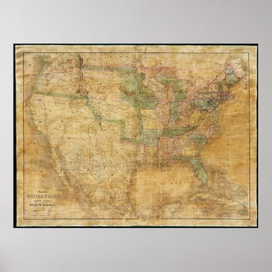 1839 David H. Burr Wall Map of the 統一された州 ポスター (正面)