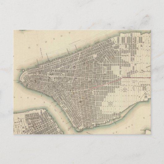 1840年の下ニューヨーク市古地図 ポストカード (正面)
