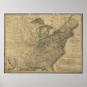 1840年アメリカの運河・鉄道地図 ポスター