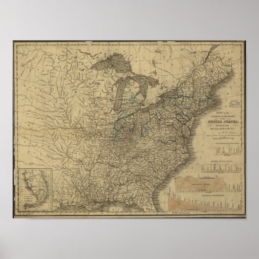1840年アメリカの運河・鉄道地図 ポスター (正面)