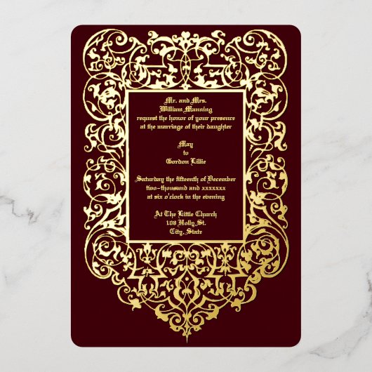 1844ビクトリアン年アールヌーボー華美縁ど年 箔招待状 (正面)