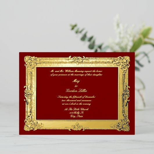 1844ビクトリアン年バロック・ロココスタイル枠 箔招待状 (立ち正面)
