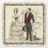 1844年のヴィクトリアン時代のウェディングアート スクエアペーパーコースター (正面)