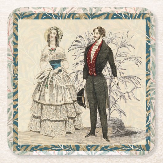 1844年のヴィクトリアン時代のウェディングアート スクエアペーパーコースター (正面)