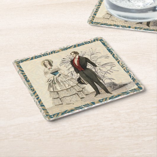 1844年のヴィクトリア時代のウェディングアート スクエアペーパーコースター (アングル)