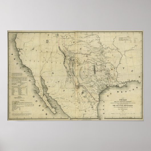 1844年テキサス州周辺国の地図 ポスター (正面)