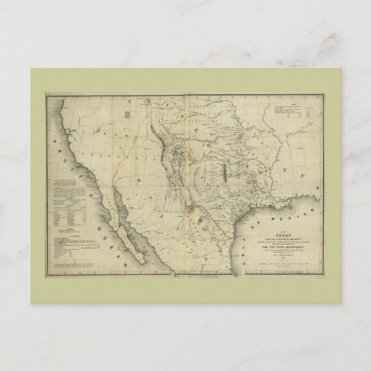 1844年テキサス州周辺国の地図 ポストカード (正面)