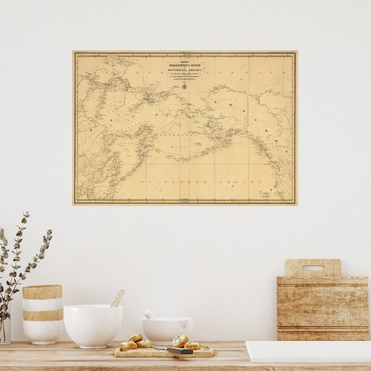 1844年ロシア・アラスカの地ロシアの図 ポスター (キッチン)