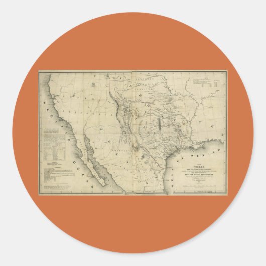 1844年 テキサスと周辺地域の地図 ラウンドシール (正面)