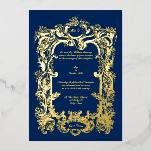 1845エレガントビクトリアンカルトゥーシュ 箔招待状 (正面)